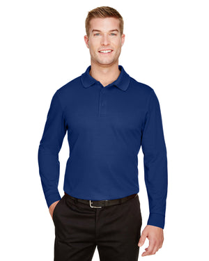 crownlux performance mens plaited long sleeve polo TRUE ROYAL