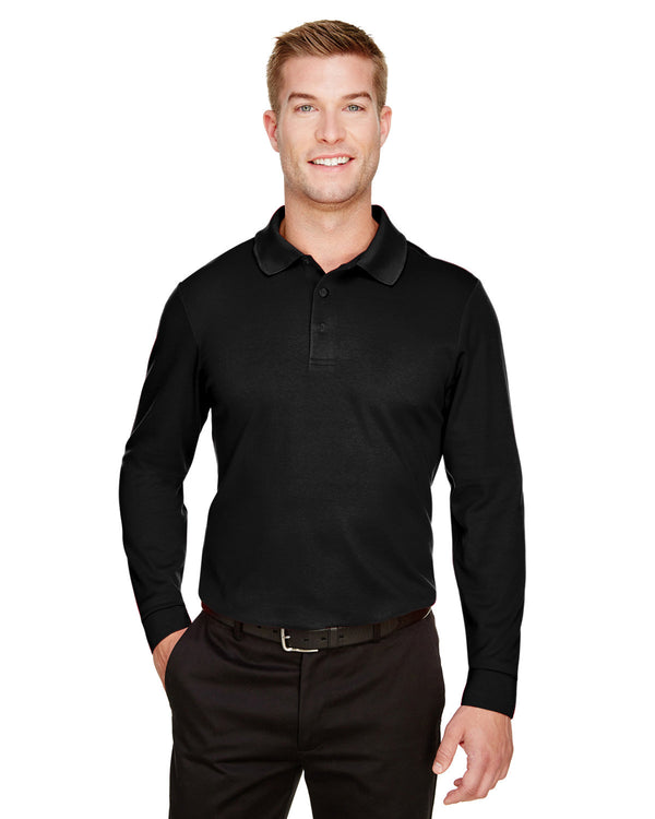 crownlux performance mens plaited long sleeve polo BLACK