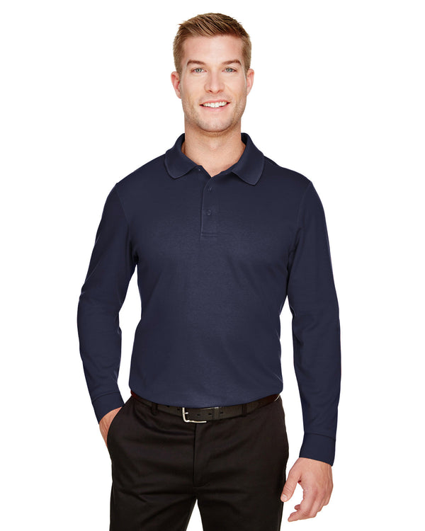crownlux performance mens plaited long sleeve polo NAVY