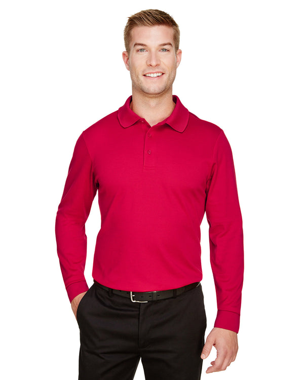 crownlux performance mens plaited long sleeve polo RED