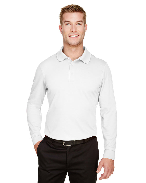 crownlux performance mens plaited long sleeve polo WHITE