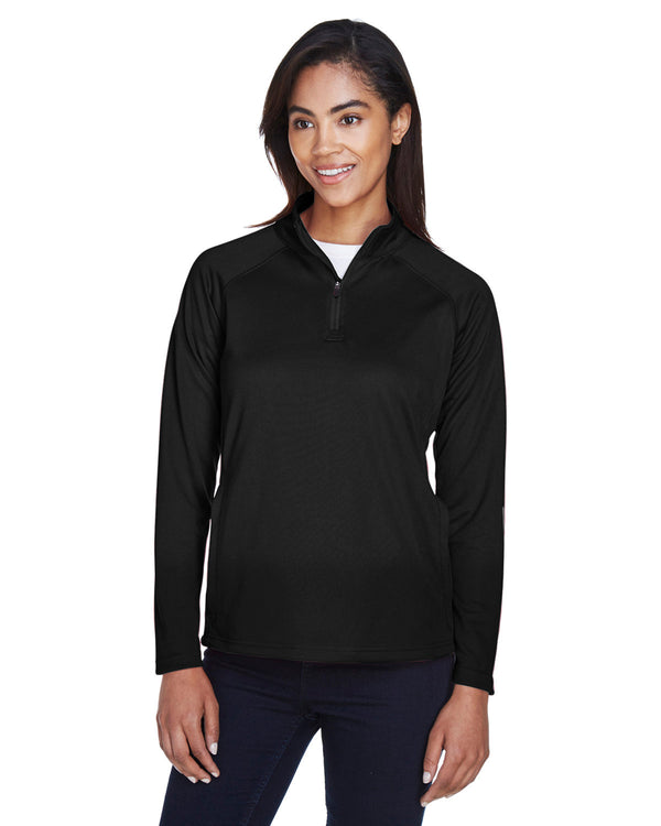 ladies stretch tech shell compass quarter zip BLACK