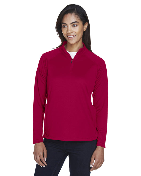 ladies stretch tech shell compass quarter zip RED