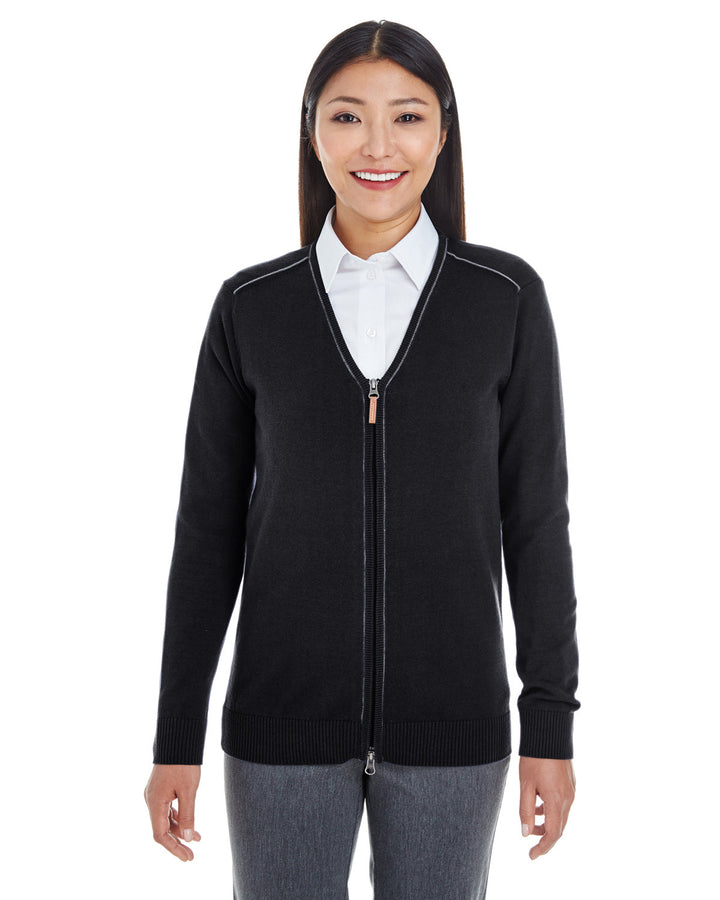 ladies manchester fully fashioned full zip cardigan sweater DK GREY HTH/ BLK