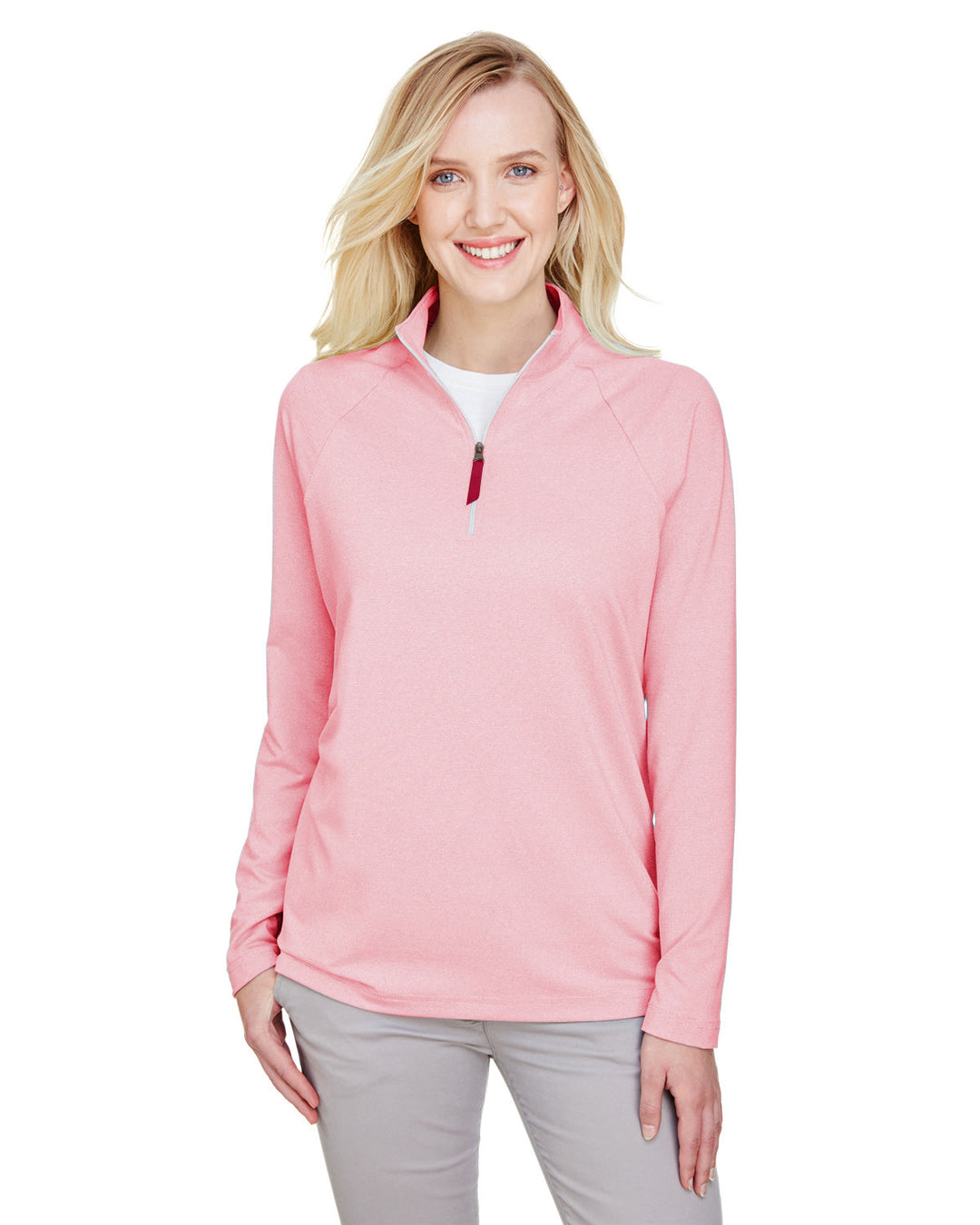 crownlux performance ladies clubhouse micro stripe quarter zip RED