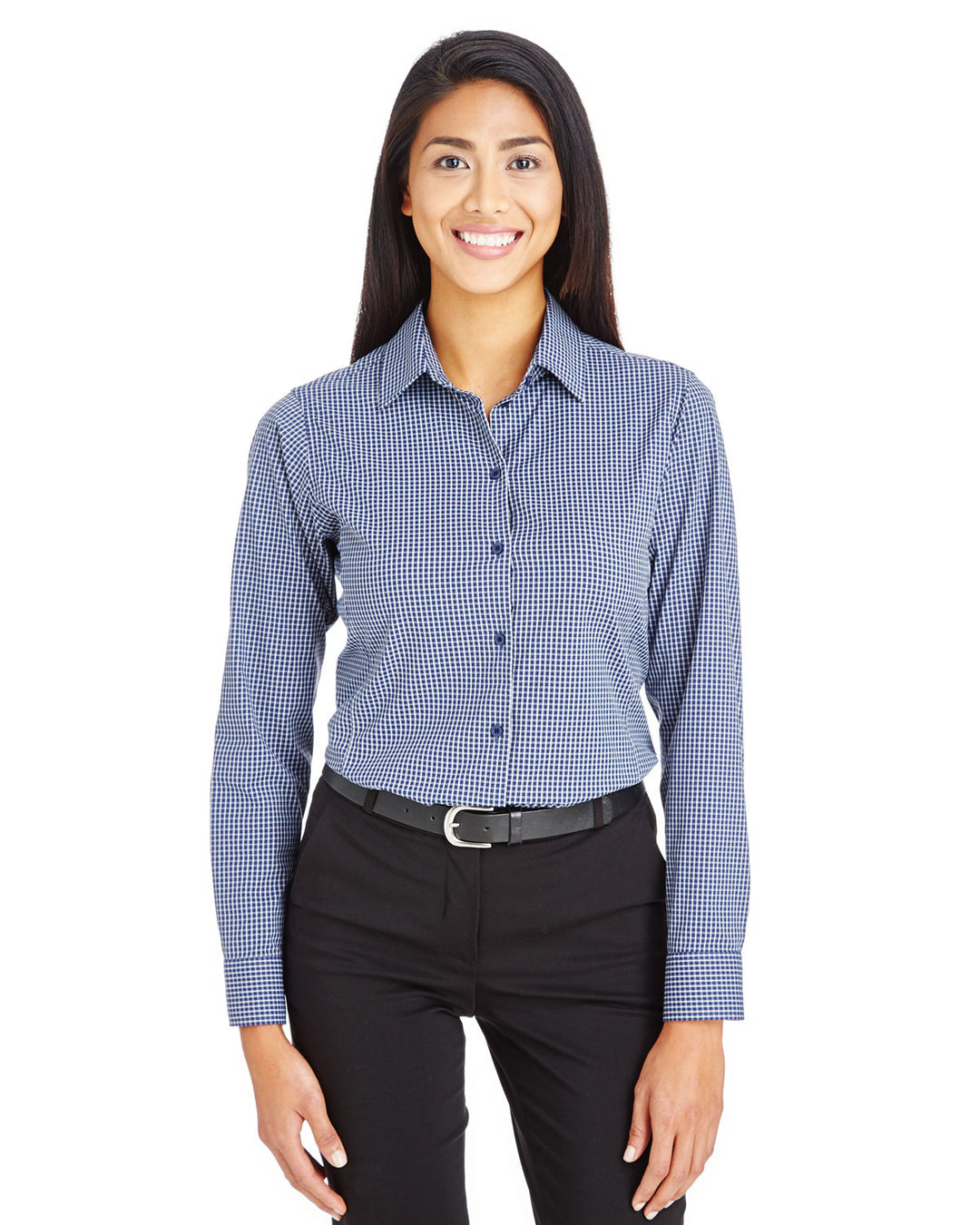crownlux performance ladies tonal mini check shirt NAVY