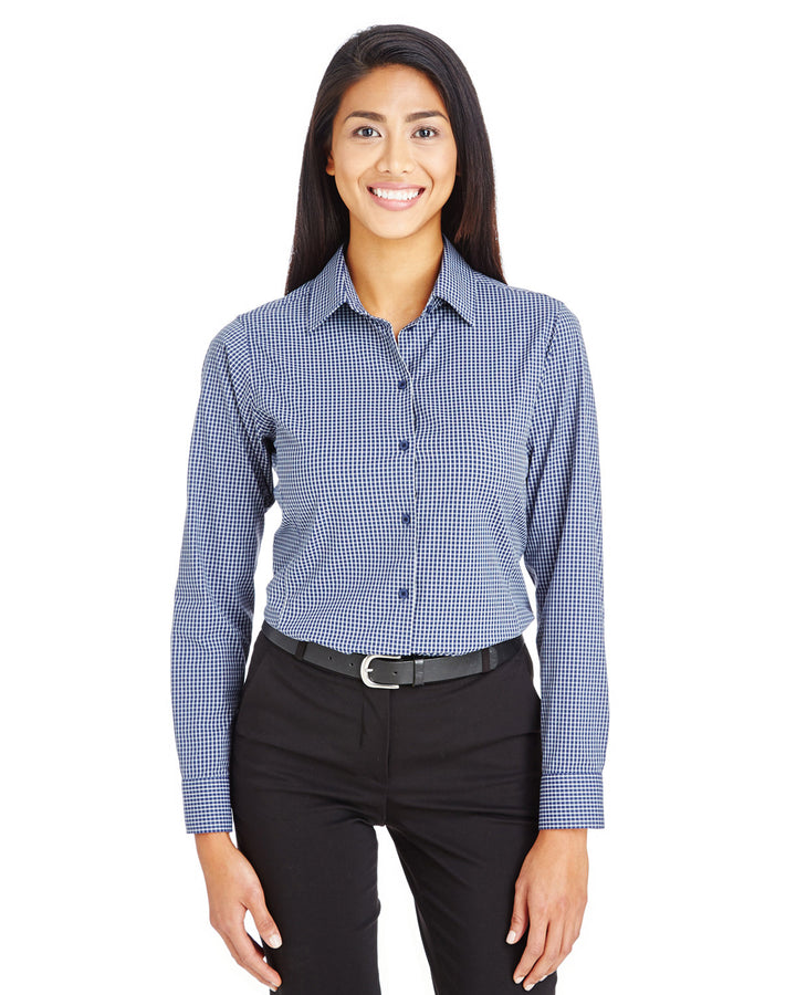 crownlux performance ladies tonal mini check shirt NAVY