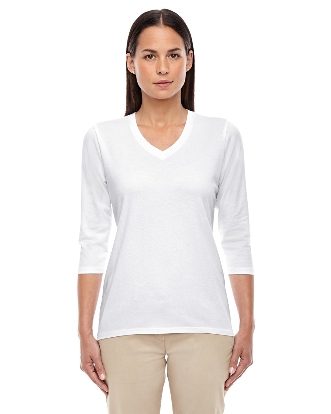 ladies perfect fit bracelet length v neck top WHITE