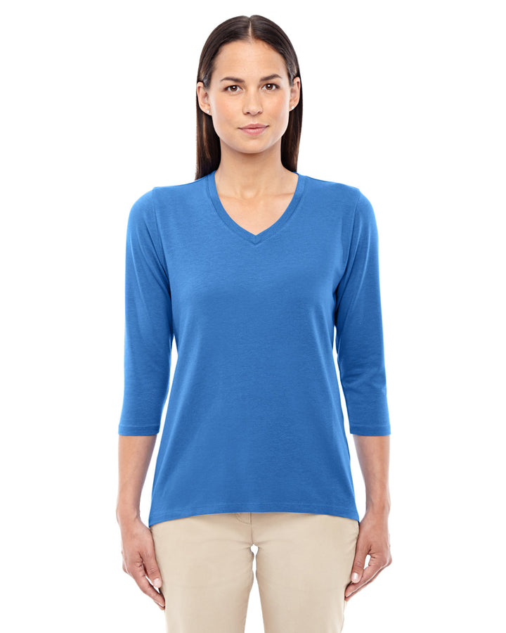 ladies perfect fit bracelet length v neck top FRENCH BLUE