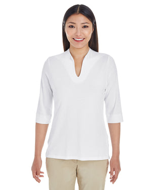 ladies perfect fit tailored open neckline top WHITE