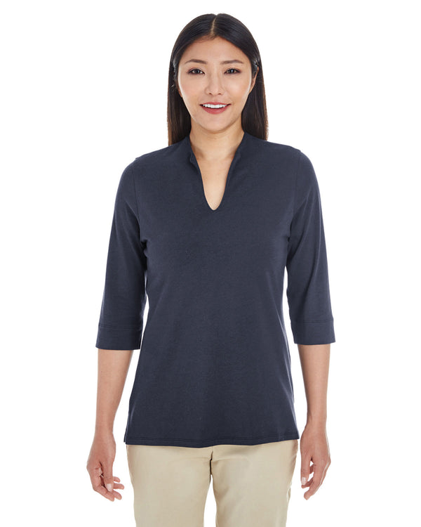 ladies perfect fit tailored open neckline top NAVY