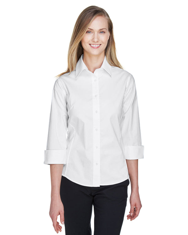 ladies perfect fit 3 4 sleeve stretch poplin blouse WHITE