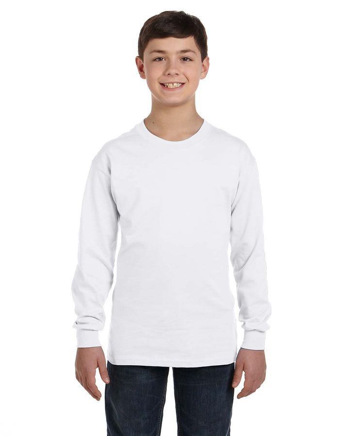 youth heavy cotton long sleeve t shirt WHITE