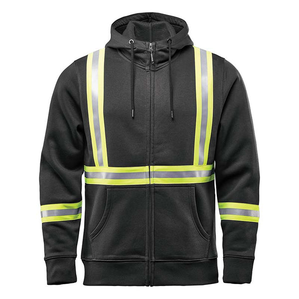 Black Adult Reflective Safety Zipped Hoodie