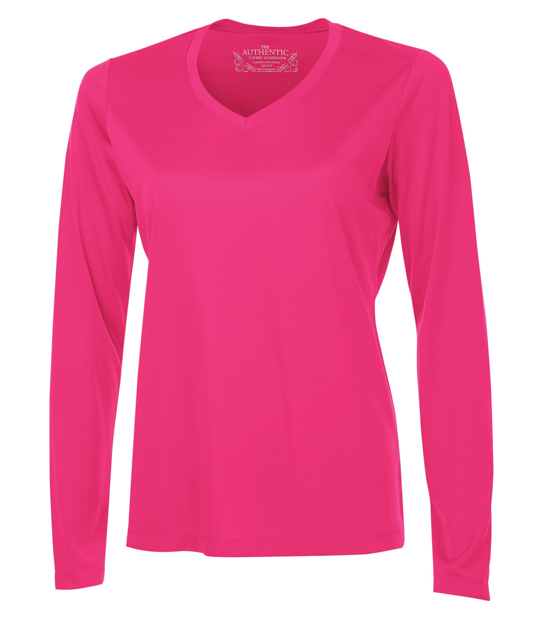 Wild Raspberry Ladies V Neck Long Sleeve Poly T-Shirt