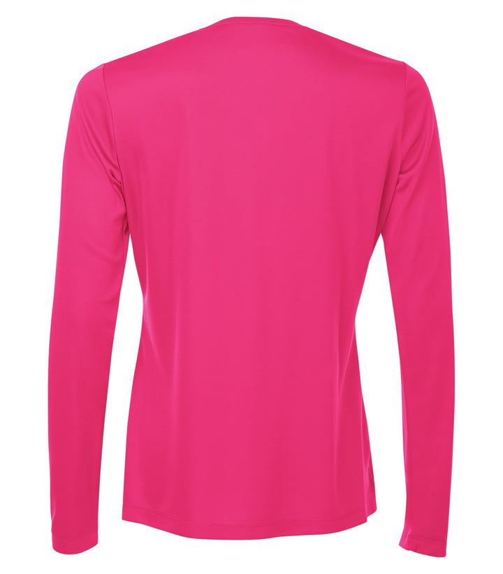 Wild Raspberry Ladies V Neck Long Sleeve Poly T-Shirt