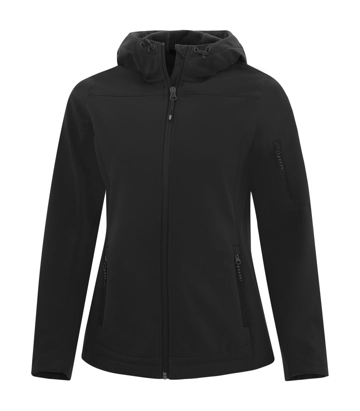 Black Ladies Hooded Stretch Soft Shell Jacket
