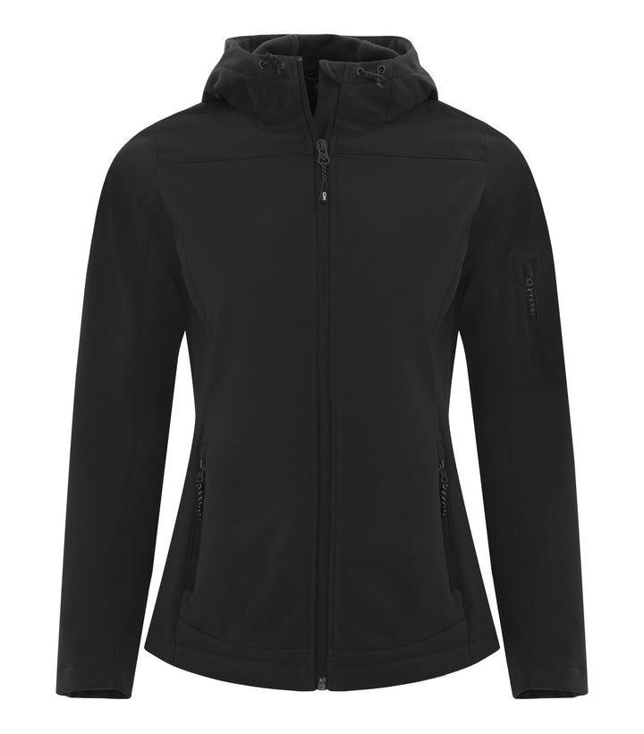 Black Ladies Hooded Stretch Soft Shell Jacket