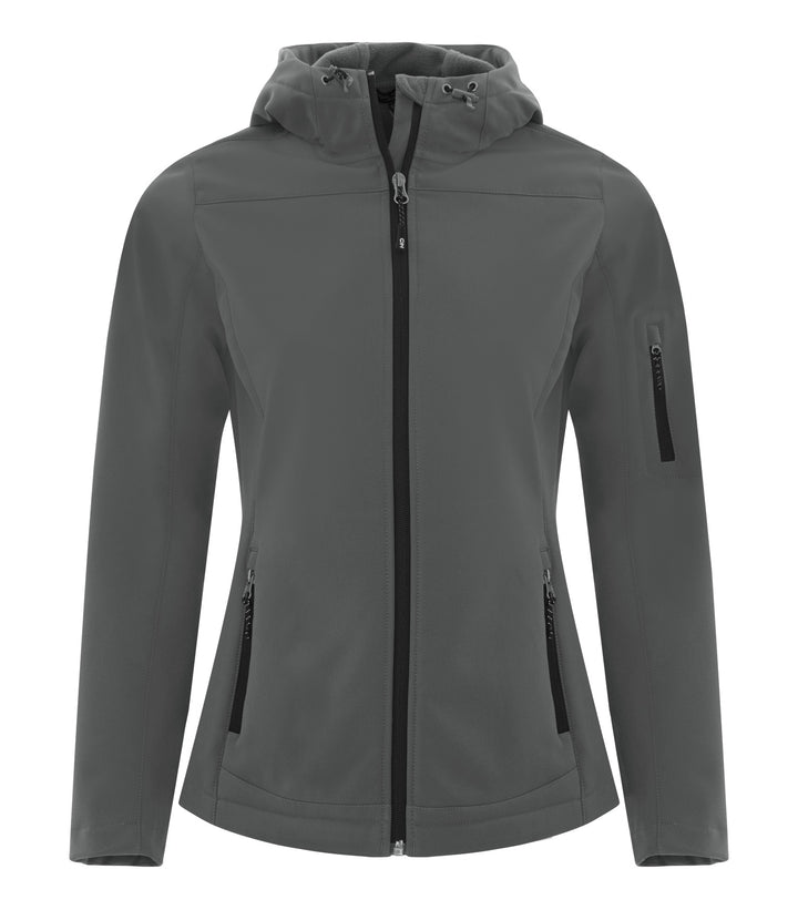 Iron Grey Ladies Hooded Stretch Soft Shell Jacket