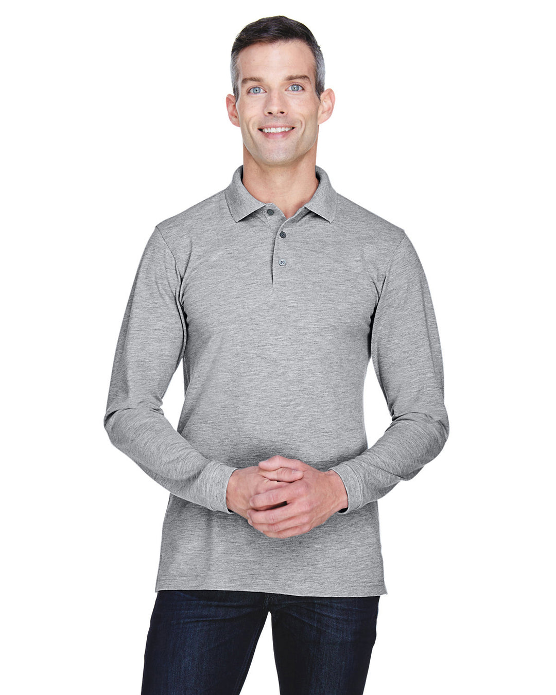 mens 5 6 oz easy blend long sleeve polo GREY HEATHER