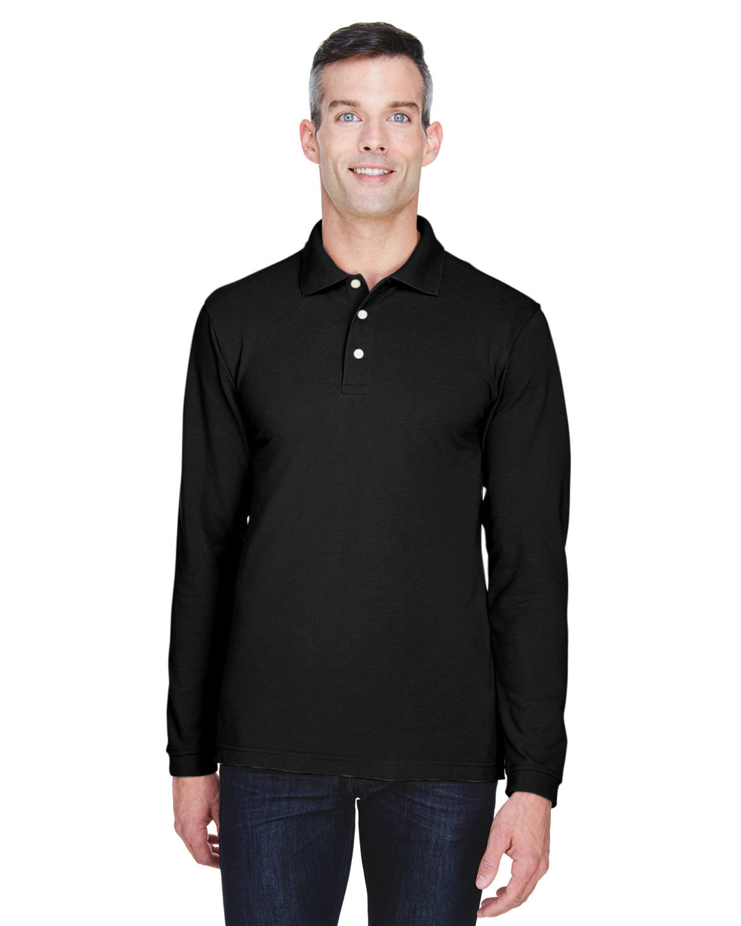 mens 5 6 oz easy blend long sleeve polo BLACK