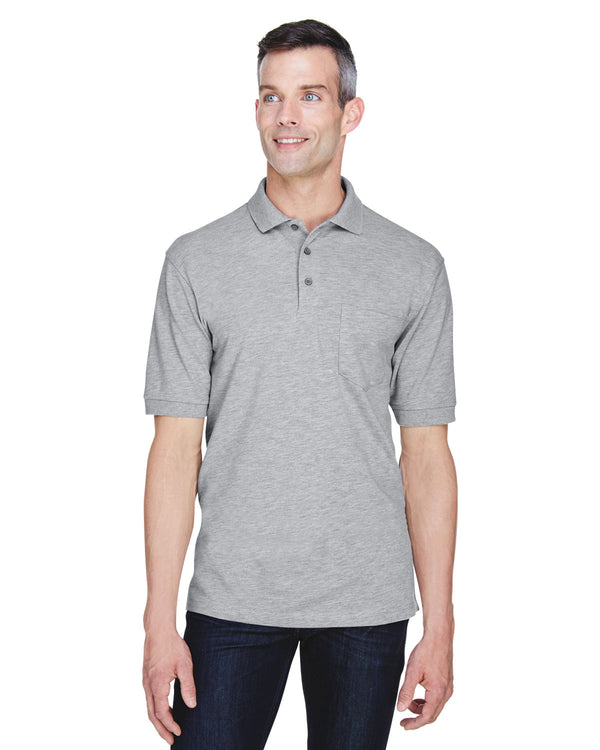 mens 5 6 oz easy blend polo with pocket GREY HEATHER