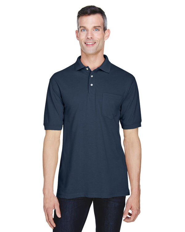 mens 5 6 oz easy blend polo with pocket NAVY