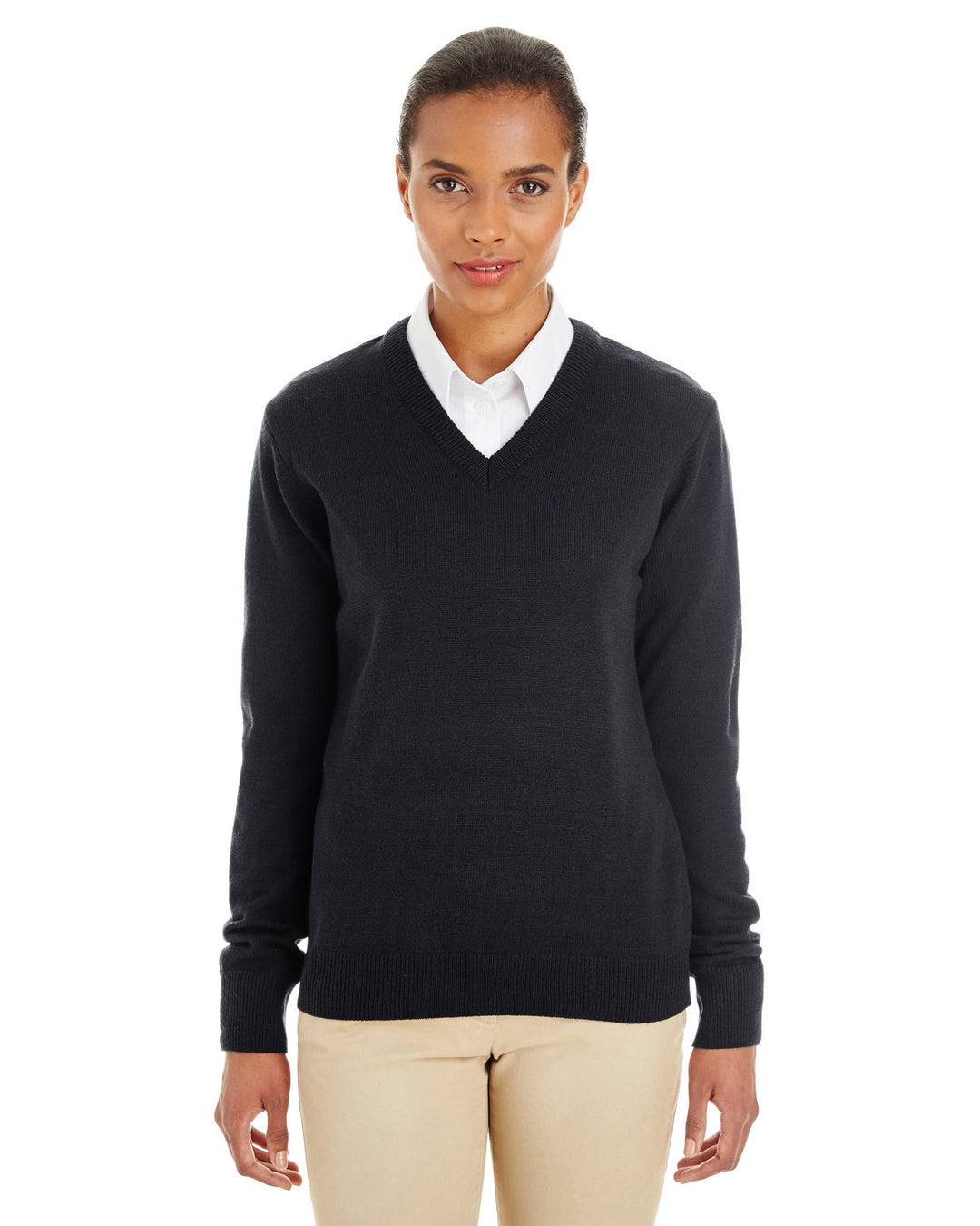 ladies pilbloc v neck sweater BLACK