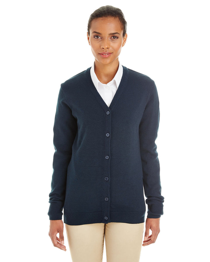 ladies pilbloc v neck button cardigan sweater DARK NAVY