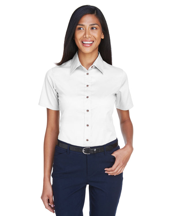 ladies easy blend short sleeve twill shirt with stain release WHITE