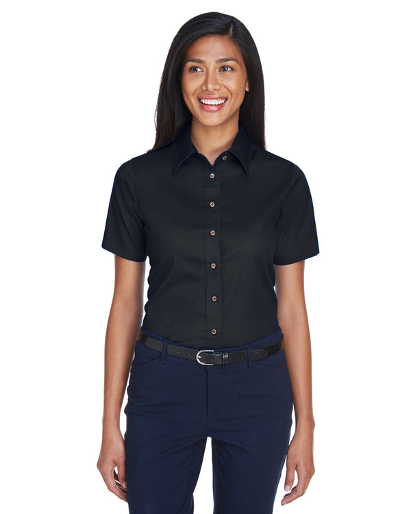 ladies easy blend short sleeve twill shirt with stain release BLACK