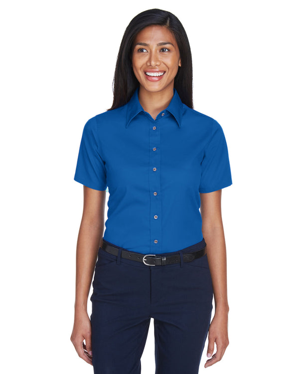 ladies easy blend short sleeve twill shirt with stain release FRENCH BLUE