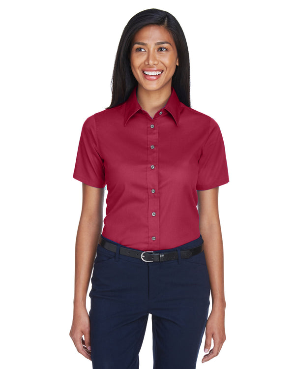 ladies easy blend short sleeve twill shirt with stain release WINE