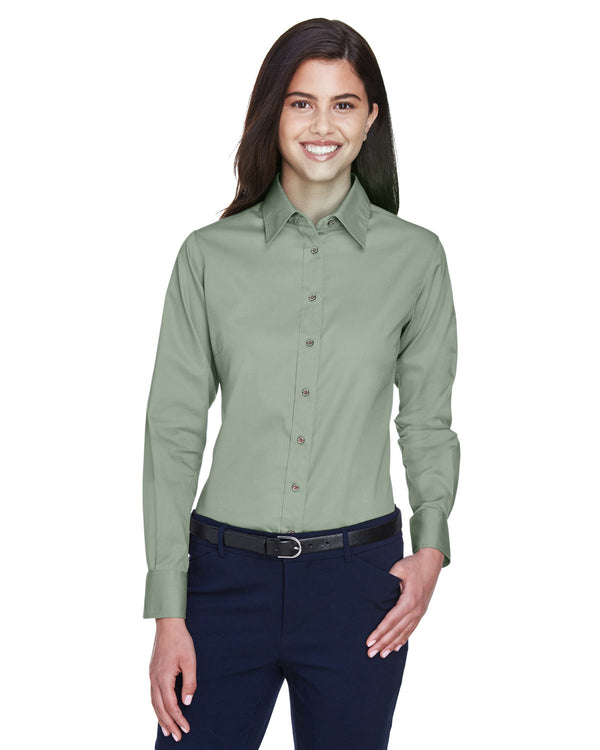 ladies easy blend long sleeve twill shirt with stain release DILL