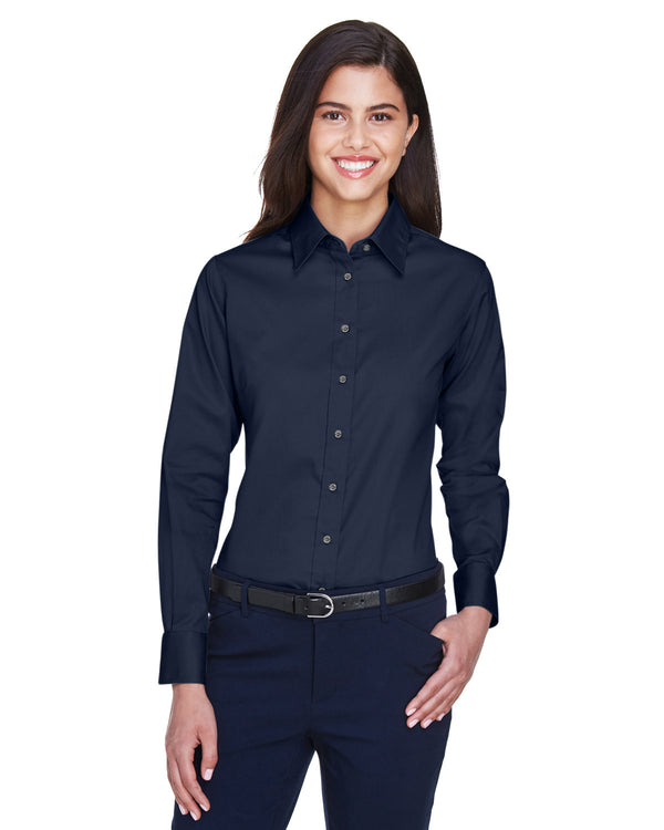 ladies easy blend long sleeve twill shirt with stain release NAVY