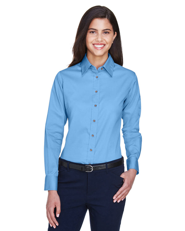 ladies easy blend long sleeve twill shirt with stain release LT COLLEGE BLUE