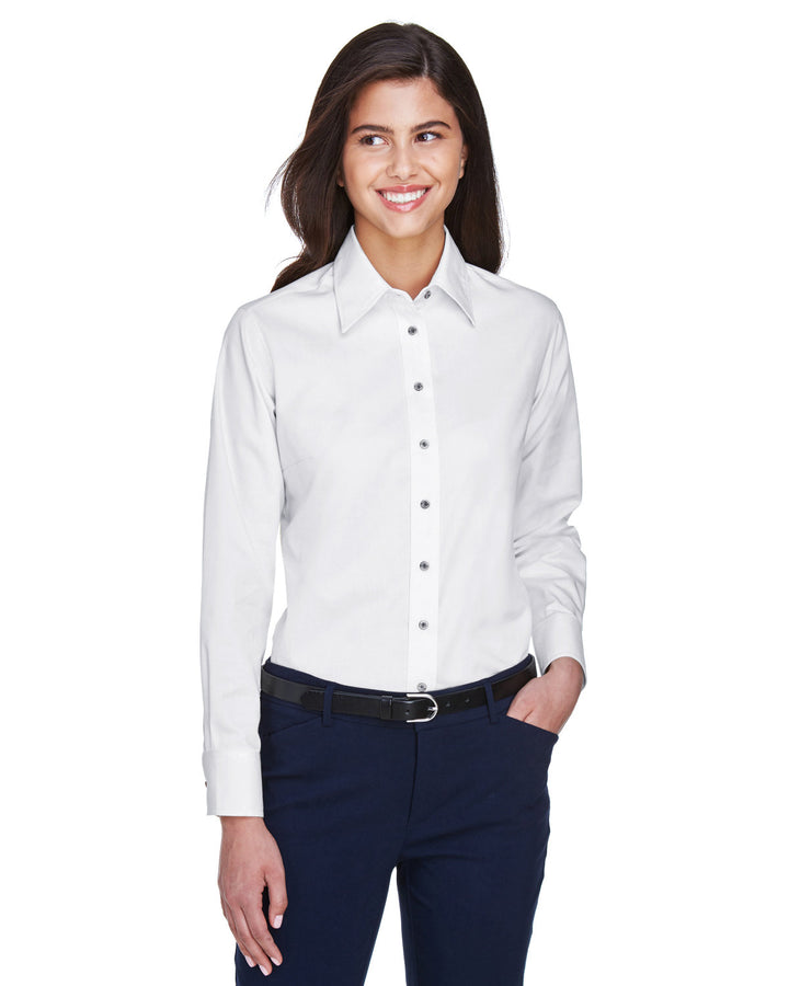 ladies easy blend long sleeve twill shirt with stain release WHITE