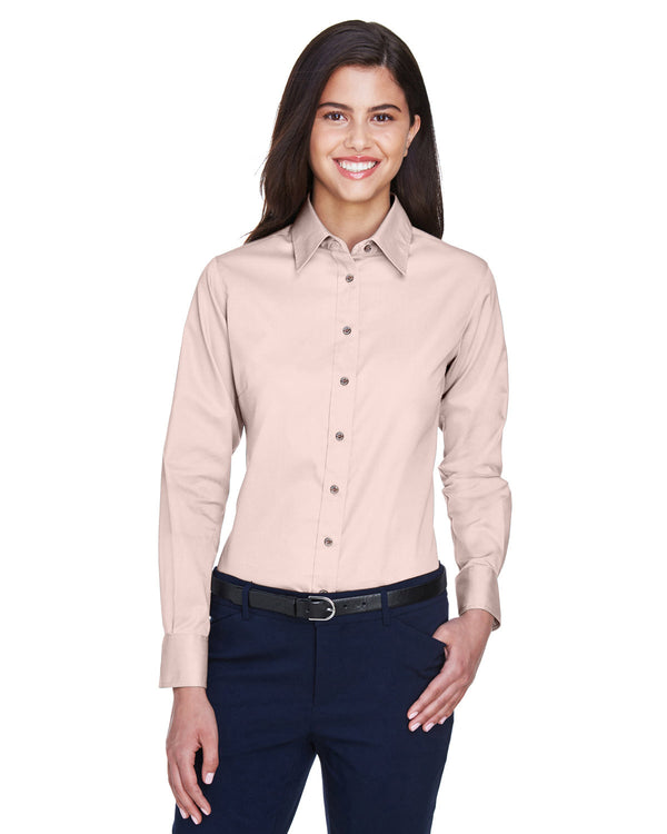 ladies easy blend long sleeve twill shirt with stain release BLUSH