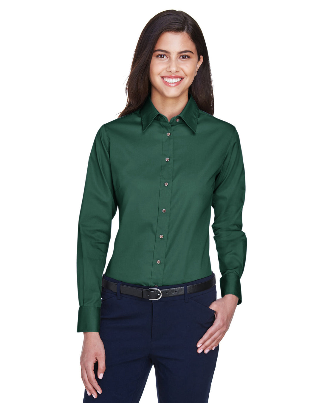 ladies easy blend long sleeve twill shirt with stain release HUNTER