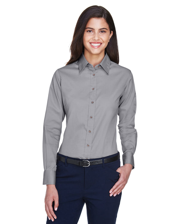 ladies easy blend long sleeve twill shirt with stain release DARK GREY