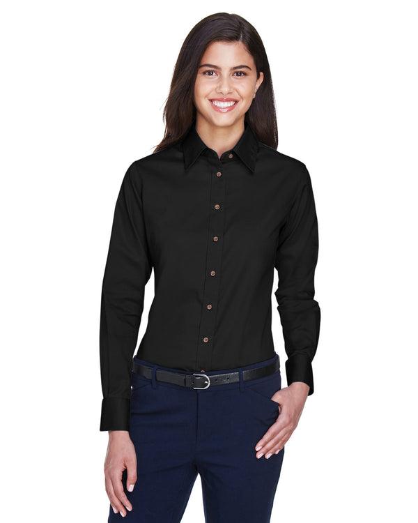 ladies easy blend long sleeve twill shirt with stain release BLACK