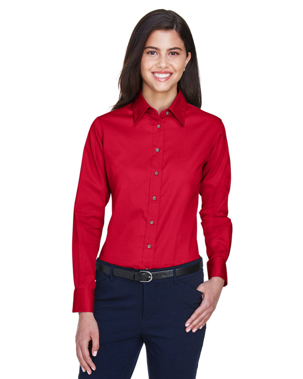 ladies easy blend long sleeve twill shirt with stain release RED
