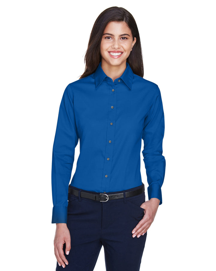 ladies easy blend long sleeve twill shirt with stain release FRENCH BLUE