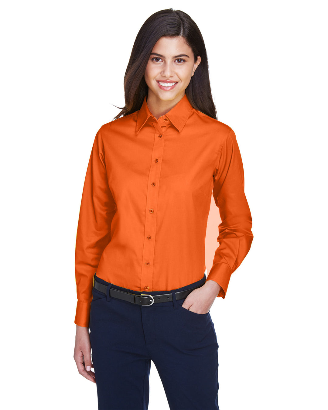 ladies easy blend long sleeve twill shirt with stain release TEAM ORANGE