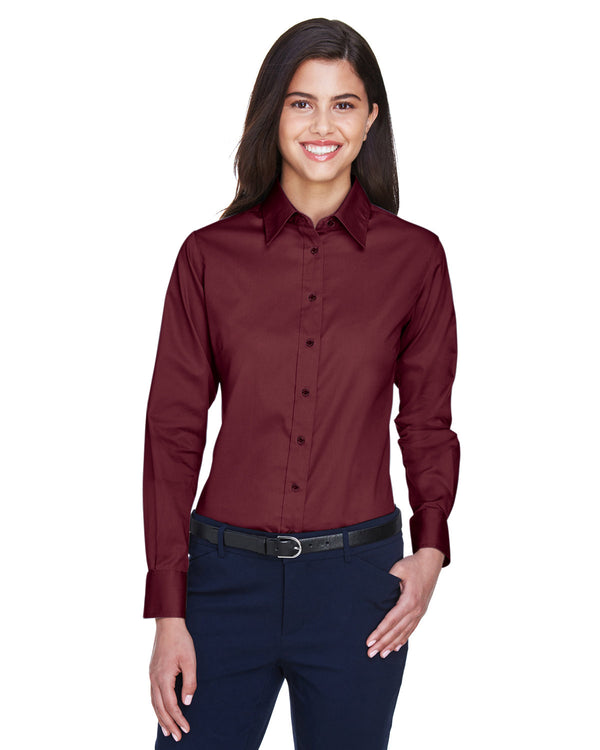 ladies easy blend long sleeve twill shirt with stain release WINE
