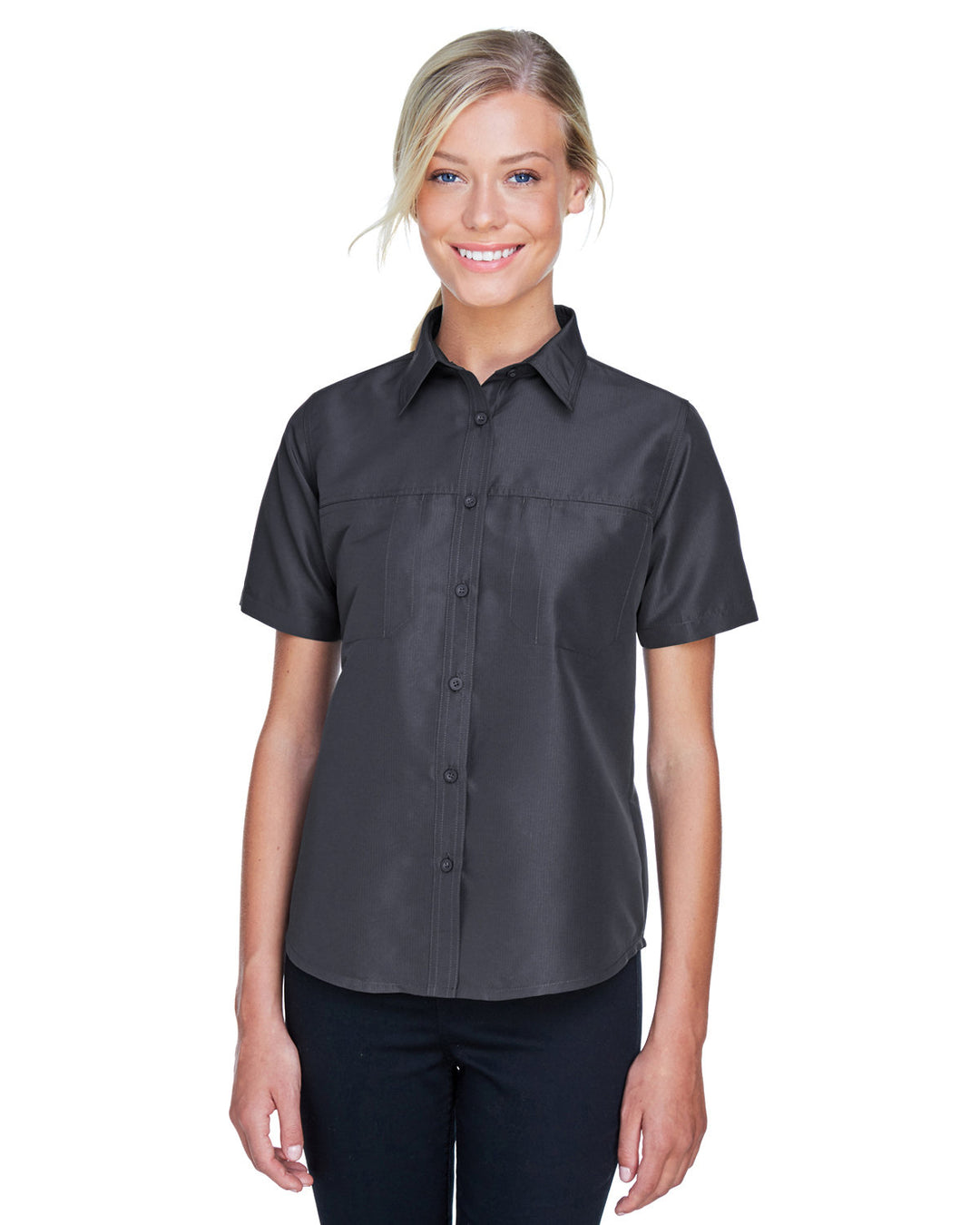 ladies key west short sleeve performance staff shirt DARK CHARCOAL