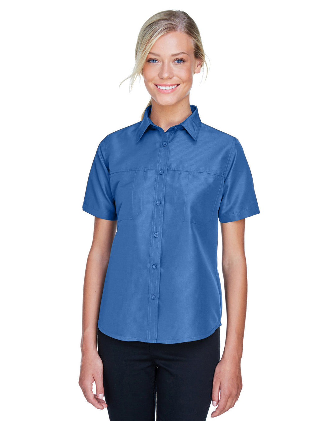 ladies key west short sleeve performance staff shirt POOL BLUE