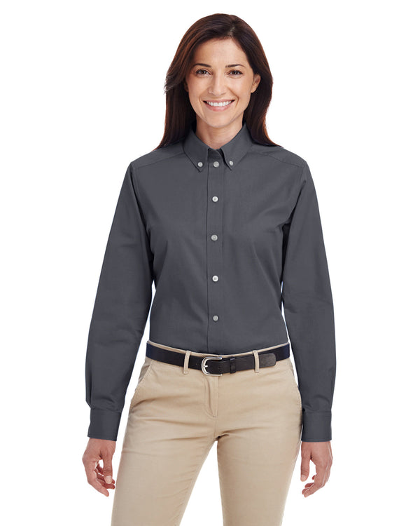 ladies foundation 100 cotton long sleeve twill shirt with teflon DARK CHARCOAL