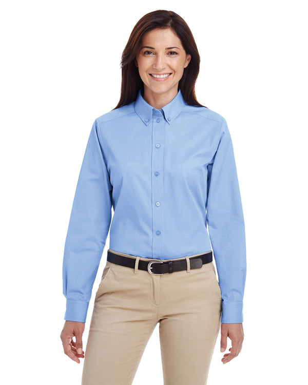 ladies foundation 100 cotton long sleeve twill shirt with teflon INDUSTRY BLUE