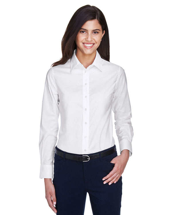 ladies long sleeve oxford with stain release WHITE